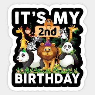 Safari Zoo Animals Lover Birthday Shirt Its My 2nd Birthday Party Sticker